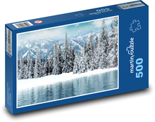 Śnieżny krajobraz - las zimą, jezioro Puzzle 500 elementów - 46x30 cm