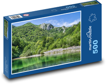 Jezioro w lesie - drzewa, przyroda Puzzle 500 elementów - 46x30 cm