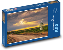 Windmühle auf dem Feld - Straße, Sonnenuntergang Puzzle 500 Teile - 46 x 30 cm