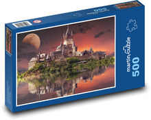Hrad pri jazere - mesiac, fantázia Puzzle 500 dielikov - 46 x 30 cm 