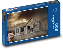 Altes Haus - Wolf, Mond Puzzle 500 Teile - 46 x 30 cm