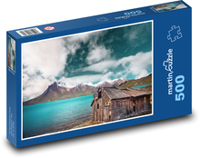 Snowy Mountains - lake, house Puzzle of 500 pieces - 46 x 30 cm 