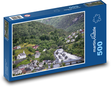 Norsko - řeka, domy Puzzle 500 dílků - 46 x 30 cm