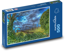 Dřevěný vozík - krajina, příroda Puzzle 500 dílků - 46 x 30 cm