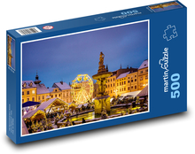 Weihnachtsmarkt - České Budějovice, Abendbeleuchtung Puzzle 500 Teile - 46 x 30 cm