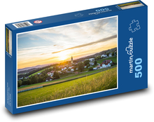 Village - sunset, life in the countryside Puzzle of 500 pieces - 46 x 30 cm 