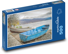 Jezero Ohrid - lodě na pláži, zima Puzzle 500 dílků - 46 x 30 cm