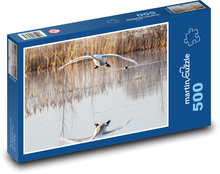 Latający łabędź - ptak, woda Puzzle 500 elementów - 46x30 cm