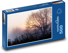 Mlhavé ráno - východ slunce, stromy Puzzle 500 dílků - 46 x 30 cm