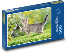 Cat in the garden - pet, flowers Puzzle of 500 pieces - 46 x 30 cm 
