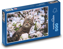 Kočka na stromě - květy, zvíře Puzzle 500 dílků - 46 x 30 cm