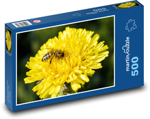 Včela na květině - pampeliška, žlutý květ Puzzle 500 dílků - 46 x 30 cm