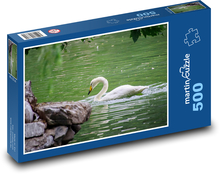Bílá labuť - vodní pták, jezero Puzzle 500 dílků - 46 x 30 cm