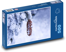 Borovicová šiška - sníh, strom Puzzle 500 dílků - 46 x 30 cm