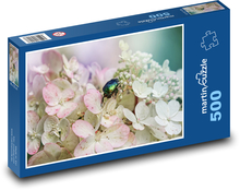 Hortenzie - květ, chroust Puzzle 500 dílků - 46 x 30 cm
