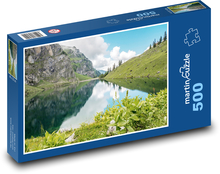 Horské jezero - Alpy, Švýcarsko Puzzle 500 dílků - 46 x 30 cm