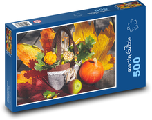 Herbstdekoration - bunte Blätter, Kürbis Puzzle 500 Teile - 46 x 30 cm