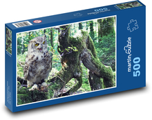 Sova v lese - dravý pták, příroda Puzzle 500 dílků - 46 x 30 cm