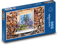 Hromada dřeva - palivové dříví, okno Puzzle 500 dílků - 46 x 30 cm