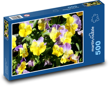 Fialové macešky - barevné květiny, jaro Puzzle 500 dílků - 46 x 30 cm