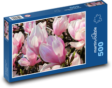 Magnólie - růžové květy, strom Puzzle 500 dílků - 46 x 30 cm