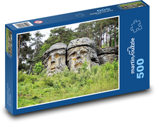 Pieskovcové skaly - vyrezávané hlavy, les Puzzle 500 dielikov - 46 x 30 cm