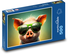 Schwein - Tier, Brille Puzzle 500 Teile - 46 x 30 cm