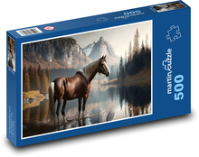 Horse - lake, mountains Puzzle of 500 pieces - 46 x 30 cm 
