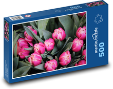 Růžové tulipány- květiny, kytice Puzzle 500 dílků - 46 x 30 cm