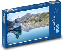 Jazero - loď, hory Puzzle 500 dielikov - 46 x 30 cm 