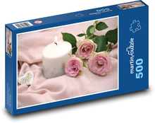 Světlo svíčky - růže, srdce Puzzle 500 dílků - 46 x 30 cm