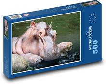 Hipopotam w wodzie - zwierzę, ssak Puzzle 500 elementów - 46x30 cm