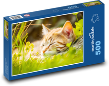 Śpiący kot - młode, zwierzę Puzzle 500 elementów - 46x30 cm