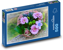 Růžová kytice - květiny ke dni matek, gerbery Puzzle 500 - 46x30 cm