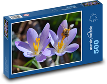 Krokusy - květ, včela Puzzle 500 dílků - 46 x 30 cm