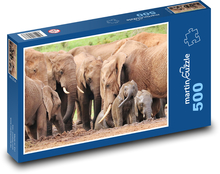Słonie - stado zwierząt, sawanna Puzzle 500 elementów - 46x30 cm