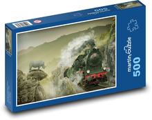 Parní lokomotiva - nosorožec, vlak Puzzle 500 dílků - 46 x 30 cm