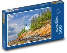 Latarnia morska - Bar Harbor, skały Puzzle 500 elementów - 46x30 cm