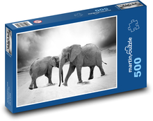 Slony - zvieratá, čiernobiele Puzzle 500 dielikov - 46 x 30 cm