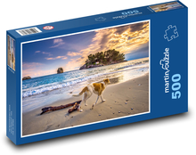 Zachód słońca - pies, morze Puzzle 500 elementów - 46x30 cm