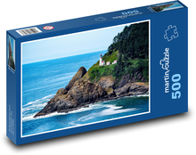 Zatoka - latarnia morska, skały Puzzle 500 elementów - 46x30 cm