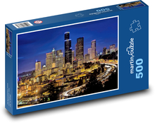 Osvetlené budovy - mesto, noc Puzzle 500 dielikov - 46 x 30 cm 