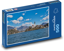 Hrad - kostol, jazero Puzzle 500 dielikov - 46 x 30 cm 