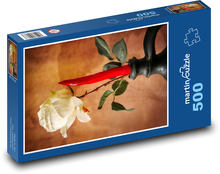 Weiße Rose - Blume, roter Pfeffer Puzzle 500 Teile - 46 x 30 cm