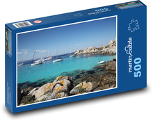 Korsyka - łodzie, wyspa Lavezia Puzzle 500 elementów - 46x30 cm