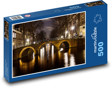 Most - Amsterdam, światła Puzzle 500 elementów - 46x30 cm