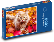Kočka lezoucí v podzimním listí Puzzle 1000 - 60x46 cm