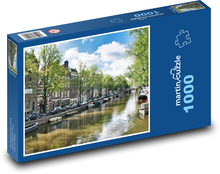 Amstrdam - Nizozemí, kanál Puzzle 1000 dílků - 60 x 46 cm