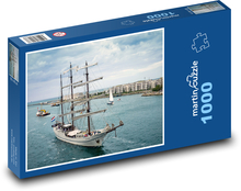 Loď - město, přístav Puzzle 1000 dílků - 60 x 46 cm