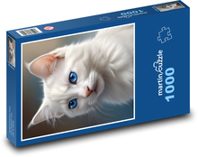 Weiße Katze mit blauen Augen Puzzle 1000 Teile - 60 x 46 cm